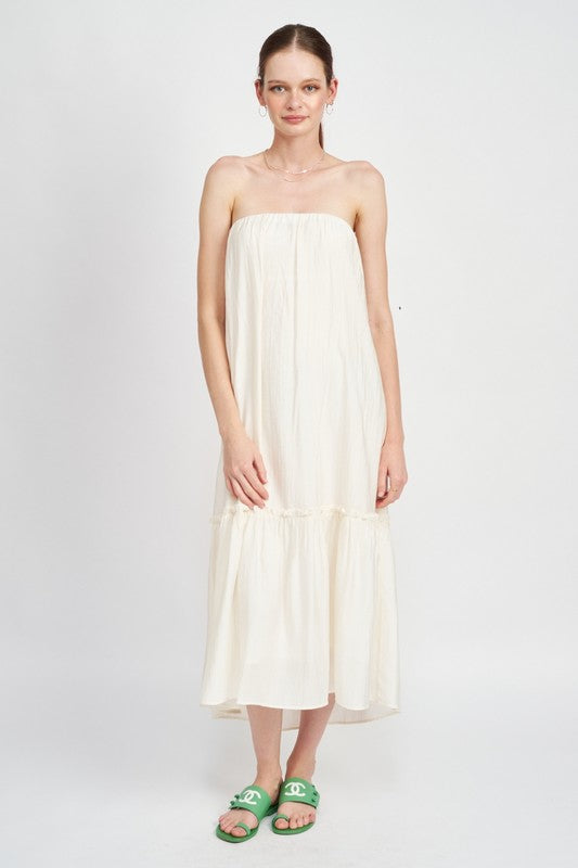 STRAPLESS TIERED MAXI DRESS